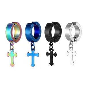 2023 Fashion New Design Popular Women Men Stainless Steel Ear-Hanging Large Cross Dangle Earrings