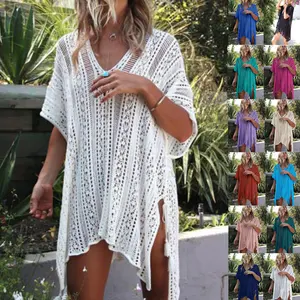 Neuzugänge sexy Strandbezug weiße Häkelbedeckung Strandkleidung Pareos für Damen Bademode Saida de Praia Strandbekleidung Überwurfungen
