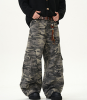 Jeans cargo droits en denim délavé camouflage, respirants, vintage, hiver, boutonnés, coupe scimitar, style streetwear, vente en gros