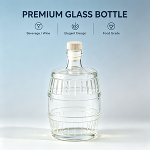 Botella <span class=keywords><strong>de</strong></span> Vidrio Retro <span class=keywords><strong>de</strong></span> 500 ml con Relieve <span class=keywords><strong>de</strong></span> Barril, Tapón <span class=keywords><strong>de</strong></span> Corcho, Logotipo Personalizado por Serigrafía/Grabado para Tequila, Bebidas y Regalos - Product Image 1