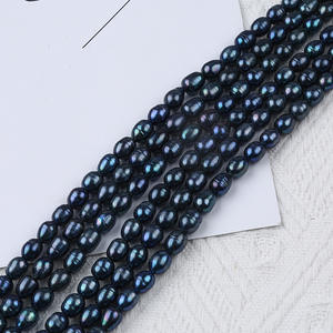 Chaîne de perles de riz d'eau douce noires en forme de bouton de 7-8 mm de Zhuji, perles naturelles pour la fabrication de bijoux, accessoires de perles en gros - Product Image 1