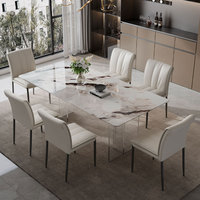 Table à manger en marbre de luxe avec pieds en acrylique, meubles de salon rectangulaires modernes, pour 6 personnes, haut de gamme, pour la maison et les villas