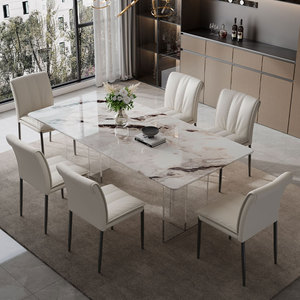 Table à <span class=keywords><strong>manger</strong></span> en marbre de luxe avec pieds en acrylique, meubles de salon rectangulaires modernes, pour <span class=keywords><strong>6</strong></span> <span class=keywords><strong>personnes</strong></span>, haut de gamme, pour la maison et les villas - Product Image 1