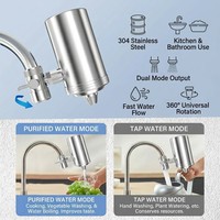 Filtro de Grifo de Cocina de Acero Inoxidable, Uso Doméstico, Carbón Activado que Elimina Cloro, Plomo, Sedimentos y Mal Sabor