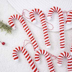 Nuevas decoraciones colgantes de bastones de caramelo navideños, hechas a mano, irrompibles, reutilizables, con diseño transfronterizo, de hilo afelpado a rayas rojas y blancas - Product Image 2