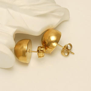 थोक सरल आधा दौर लंबी सुई कान की बाली महिलाओं के लिए 18K सोना मढ़वाया स्टेनलेस स्टील चिकनी गेंद संवर्धन बाली - Product Image 3