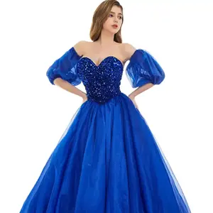 2024 Latest Fashion Blue red green 8 Colors Sweetheart Strapless Floor length Ball Gown Evening Dresses with detachable Sleeves