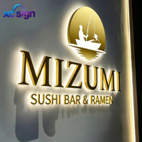 Enseigne publicitaire/de décoration murale 3D rétroéclairée avec logo personnalisé en acier inoxydable LED IP65, transformateur AC, prise murale, télécommande pour bureau