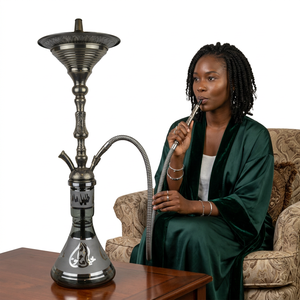 Cachimba Egipcia Auténtica Khalil Mamoon de 81 cm con Acabado Plateado, Núcleo de Latón Sólido y Bandeja Ancha - Product Image 2