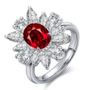 Export Sales Women Jewellrey Lab-grown Ruby S925 Ring Oval Shape Wedding Ring