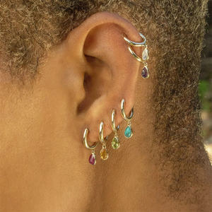 أقراط فواماي الجميلة ، أقراط دائرية ضيقة باللون الأخضر والأزرق والبرتقالي والوردي وحجر العقيق ، حجر الميلاد الياقوت ، أقراط متدلية للهدايا - Product Image 3