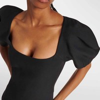 Fabricants de vêtements personnalisé printemps été automne dame col carré manches bouffantes laine et soie Maxi robe