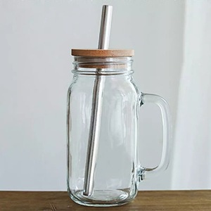 Vente en gros 16oz 500ml vide crâne forme <span class=keywords><strong>verre</strong></span> Mason pot à boire Mason poignée en <span class=keywords><strong>verre</strong></span> tasse <span class=keywords><strong>avec</strong></span> couvercle en métal <span class=keywords><strong>paille</strong></span> - Product Image 3