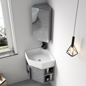 Modern Triangular Mirrored Sink Cabinet Combination Restroom <strong>Bathroom</strong> Cabinet Set <strong>Corner</strong> Vanity <strong>Unit</strong> Save Space - Product Image 1