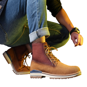 Botas Vaqueras Occidentales de Cuero Genuino para Hombre, con Cordones, Estilo Casual para Otoño/Invierno, Antideslizantes, Cálidas y con Absorción de Impactos - Product Image 1