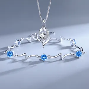 الكلاسيكية الأبدية الحب قلادة سوار مجموعة 925 الفضة مخصص مجوهرات الزفاف الأزرق الأرجواني الزركون التسلق المعلقات