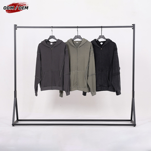 Sudadera con capucha y cremallera para hombre, estilo vintage, 100% algodón, 430 g/m², lavado a la nieve, oversize, streetwear, con cremallera YKK - Product Image 2