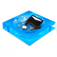 Bol à bonbons carré en acrylique bleu translucide sur mesure, pièce unique en lucite, vaisselle artisanale pour snacks, noix et chocolat
