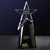 Trophée annuel de la société de verre à base noire en forme d'étoile de haute qualité personnalisé