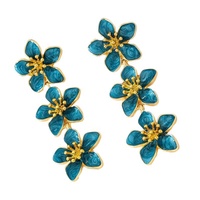 Anting Gantung Bunga Lima Kelopak Gaya Manis Grosir, Anting Bunga Rumbai Paduan Logam Warna-warni Vintage dengan Tetesan Minyak, Perhiasan