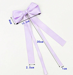 Logotipo personalizado Fita Longa Dupla Camada Grande Arco Clipe de Cabelo Meninas Mulheres Presilhas Hairclips Silk Satin Bowknot Primavera Clips - Product Image 3