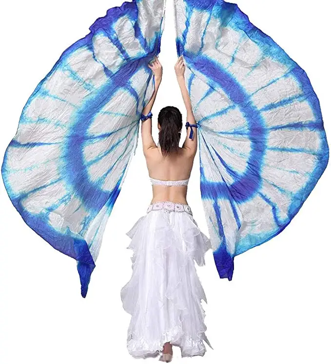 100% Шелковый веер для танца живота, крылья Исиды, шарф, вуаль, телескопическая палочка для представлений на Хэллоуин, карнавал