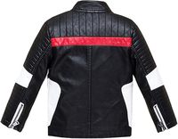 Chaqueta de Cuero para Niños, Diseño Personalizado de Fábrica OEM, Color Blanco y Rojo en Contraste, Estilo Motero, Decoración con Cremallera, Cuero PU y Algodón