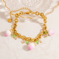 Bracelet tendance en acier inoxydable plaqué or 18 carats avec pendentif pêche personnalisé pour femmes et jeunes filles - Bijoux de mode en gros