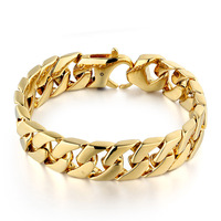 Bracelet en acier inoxydable Hip-Hop pour hommes fait à la main en acier au titane moulé en plaqué or chaîne à maillons Hipster finition polonaise à la mode