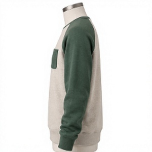 Sudadera de Cuello Redondo para Hombre al por Mayor, Sudadera Personalizada Beige Verde con Mangas en Contraste y Bolsillo en el Pecho - Product Image 3