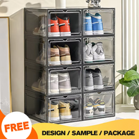 Boîte de rangement pour chaussures en plastique transparente, empilable, avec aimant