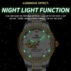 นาฬิกาข้อมือผู้ชาย Oem Odm Fegeen8073 ระบบจักรกลอัตโนมัติ ตัวเรือนสแตนเลสสตีล กันน้ำ เรืองแสง สายแบบซ่อน ตัวล็อคแบบเพชร แฟชั่น ดีไซน์โปร่งสีทอง - Product Image 5