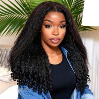 Perruque Kinky Straight avec Cheveux Humains Bouclés Birmans, Sans Colle, Prête à Porter, Perruque Frontale en Dentelle Transparente 9x6 avec Cordon de Serrage