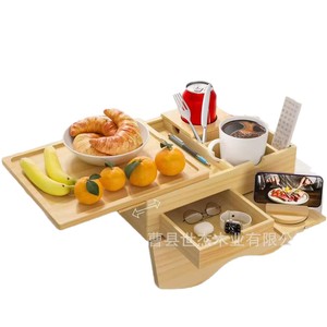 Plateau d'accoudoir en bois avec tiroir, porte-gobelet et porte-collations en bois massif pour canapé de salon - Product Image 3