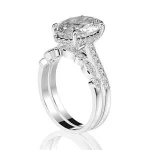 패션 9 cara 큰 다이아몬드 실버 스털링 925 여성 보석 스택 moissanite 약혼 반지 세트