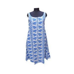 Vestido Mini Ajustado sin Mangas de Algodón Orgánico 100% para Mujer/Niña, Ecológico, con Estampado Floral, Cuello en V, Casual, Verano, con Botones - Product Image 1