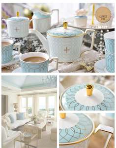 Ensemble tasse et soucoupe en céramique personnalisé, glaçure colorée, bordure dorée de luxe, porcelaine, pour expresso, cappuccino, café turc, thé - Product Image 4