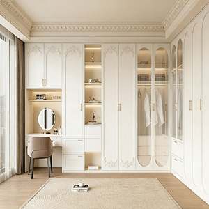 BALOM Custom Italian Style Modern <b>White</b> Tinted Glass <b>Wardrobe</b> Minimalist Luxury Flat Modern Design Closet <b>Bedroom</b> Furniture - Product Image 2
