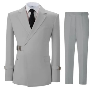 Ensemble de costume d'affaires pour homme, couleur unie, coupe ajustée, col cranté, style européen et américain, tendance, à porter au quotidien - Product Image 3