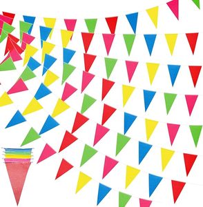 <span class=keywords><strong>Guirnalda</strong></span> de <span class=keywords><strong>Banderines</strong></span> Triangulares Multicolores Brillantes de Poliéster para Decoraciones de Cumpleaños, Bodas y Festividades - Product Image 4