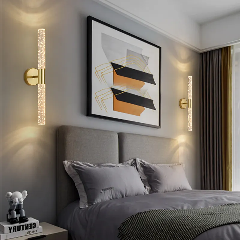 منتج جديد مصباح حائط كريستال فقاعات ذهبي صغير طويل إضاءة غرفة المعيشة الشمعدان إضاءة ردهة الفندق أسود