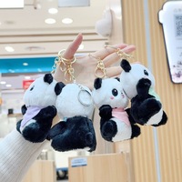 Mini porte-clés en peluche panda chinois mignon avec écharpe rouge, breloque de sac 3D douce et moelleuse, jouet animal en peluche, pendentif de sac à dos, cadeau
