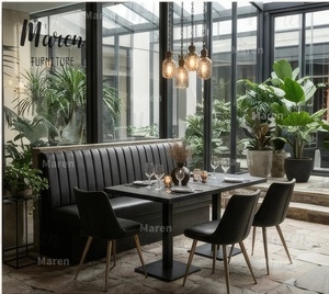 Ensemble de mobilier <span class=keywords><strong>industriel</strong></span> en cuir <span class=keywords><strong>noir</strong></span> facile à nettoyer pour restaurant de restauration rapide, table et chaises, banquette et bancs de coin - Product Image 4