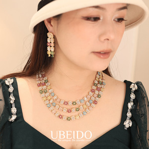 Ensemble collier et boucles d'oreilles de luxe multicolores en zircone cubique, bijoux de mariage pour femmes, accessoires de mode, cadeau - Product Image 3