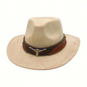 Sombrero Fedora Estilo Europeo Americano con Protección Solar para Hombre y Mujer, Sombreros Vaqueros de Primavera Verano con Banda OX para Parejas, Festival de Música - Product Image 3