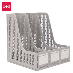 Deli 78997 Triple File Rack Blue Plastic Office Document Organizer Desktop Storage Tray Three Compartment File Holder - Product Image 3