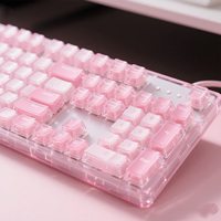 Keyboard Kantor/Gaming 130-Key Ultra-Transparan PBT Anti-Kuning yang Dapat Disesuaikan dengan Keycaps Kristal Pink Profil 60%-100% OEM/MDA