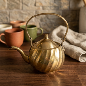 <b>Vintage</b> Brass Tea <b>Kettle</b> With Lid Metal Handle Water Pot <b>Kettles</b> - Product Image 3