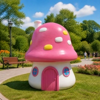 Grande sculpture de maison champignon en fibre de verre, décoration extérieure de conte de fées et de dessin animé pour aire de jeux pour enfants, parc à thème, jardin et cour