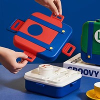 Boîte à lunch scolaire en plastique pour bébé, compatible micro-ondes, trois compartiments, portable pour étudiants et employés de bureau, avec cuillère